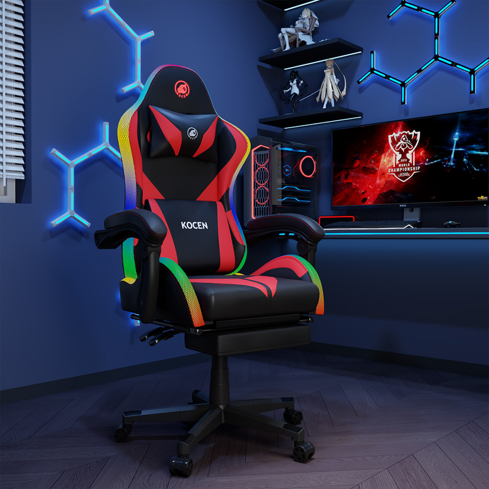 PU 가죽 직물 게임 의자, 다색 조정 가능한 RGB 조명, USB 전원, 원격 제어 기능을 갖춘 Esports 의자