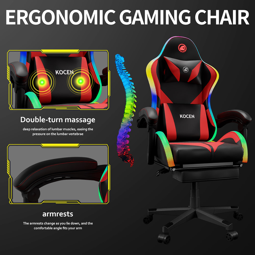 PU 가죽 직물 게임 의자, 다색 조정 가능한 RGB 조명, USB 전원, 원격 제어 기능을 갖춘 Esports 의자